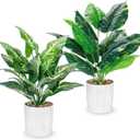 Der Rose 2 Pack 16" Fake Plants Artificial Tropical Plants Indoor Faux Greenery for Home Office Desk Bathroom Decor (White)