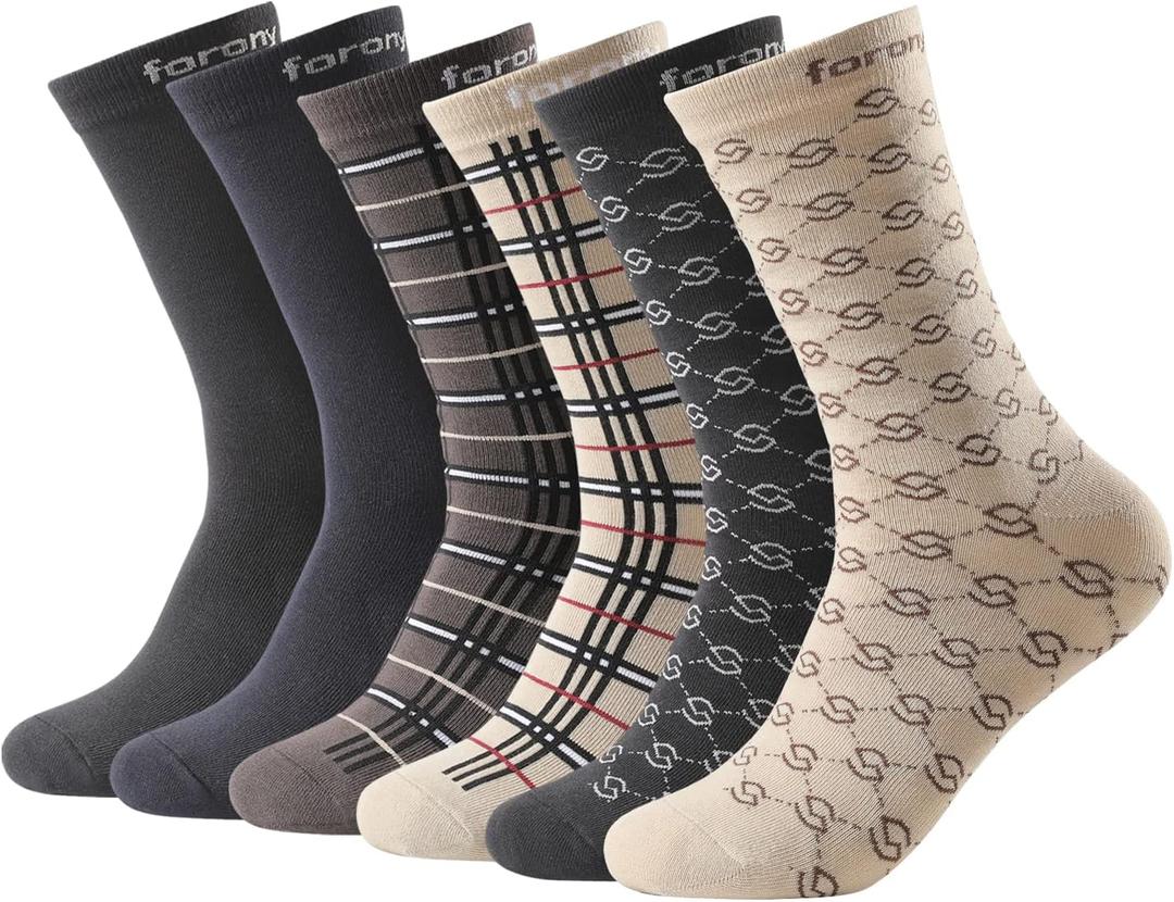 Mens Dress Socks 6 Pack Silver Anti Odor Combed Cotton Moisture Wicking Size  10-13 for Men 9-12  ( A04 Khaki)