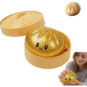 Glitter Dumpling, Glitter Dumpling Squishy with Box, Dumplings Sensory Squeeze Toy for Stress Relief (Golden)