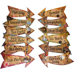 Alice in Wonderland Party Vintage Style Arrow Signs/Mad Hatters Tea Party Props Pack of 12 Signs