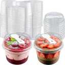 50 Pack 8 oz Plastic Dessert Cups with Lids and Spoons, Banana Pudding Cups with Lids Mini Dessert Shooters for Party Individual Yogurt Parfait Jello Fruit Trifle