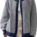 RoseSeek Women's Plaid Button Down Cardigans Crew Neck Long Sleeve Sweaters Knit Tops (M)