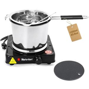 Professional Double Boiler Pot 1200ML/40.6OZ, 304 Stainless Steel Chocolate Melting Pot with 1000W Electric Hot Plate, Multi-Functions Warming Melting Pots for Wax Soap Base Candy Cheese Butter
