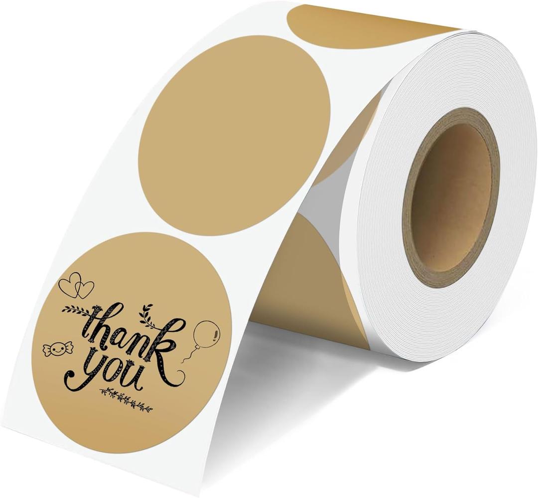 2'' Brown Thermal Labels - 600pcs Round Thermal Printer Labels, Waterproof Thermal Printer Stickers for Logo Design, Name/Price Tag, Thanks Card, Address, QR Code, 600 Labels/Roll (Brown)