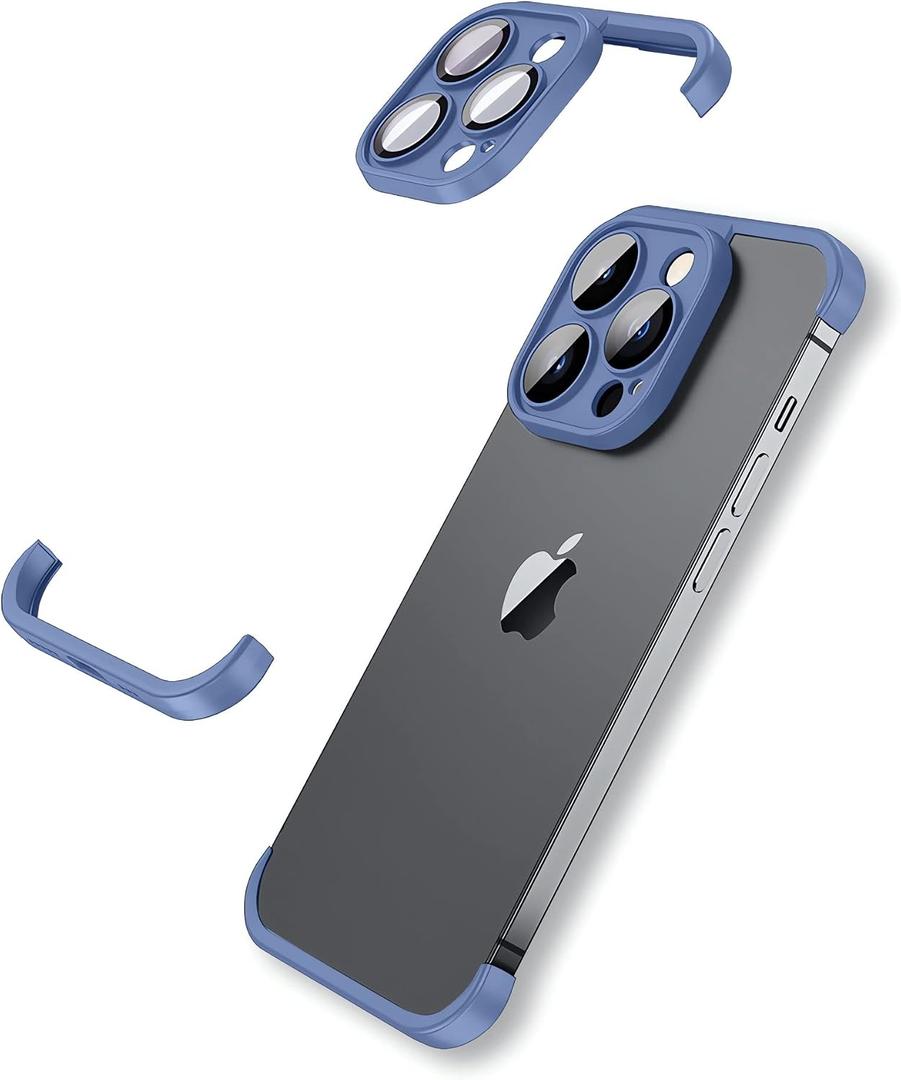 LEKEVO Frameless Fit for iPhone 14 Pro Case with Camera Lens Protector, Slim Soft TPU Shockproof Phone Cover, Minimalist Yet Protective Bumper Shell (Blue)