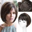 UDU Short Bob Hair Topper for Women with Thinning Hair - Realistic Synthetic Wiglet with Bangs - Natural Look Clip in Top Hairpiece for Volume and Coverage