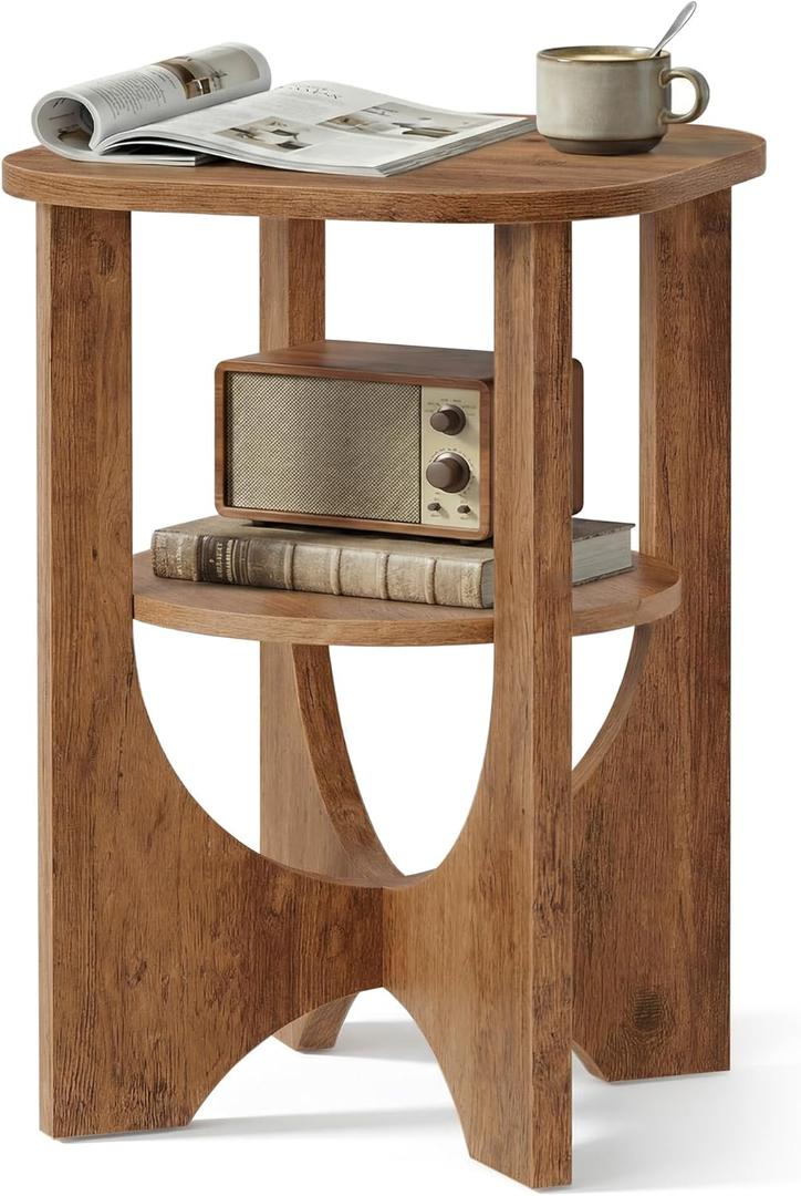 VASAGLE Side Table, 2 Tier Small Accent End Table, Nightstand with Lower Shelf for Small Spaces, Living Room, Bedroom, Honey Brown 
