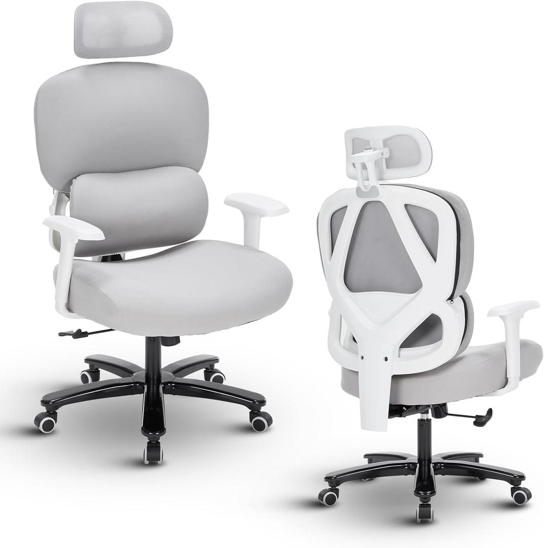 Ergonomic Office Chair 500 Lbs with Footrest,High Back Computer Mesh Desk Chair with Adjustable Lumbar Support,Headrest,Backrest and 3D Armrest for Home Office,Comfortable Grey