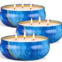 OFUN Large Citronella Candles Outdoor Decorative 55oz, Soy Wax Lemongrass Candle Set 3 Wick, Scented Jar Candle Bulk Up to 240hrs, 3 Pack Summer Camping Candles for Patio Garden Balcony