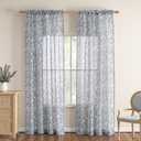 MEETSKY Dark Grey Sheer Curtains 72 Inch Length, Light Filtering Floral Curtain for Bedroom, Rod Pocket Flower Patterned Drapes for Living Room, Set of 2 Panels