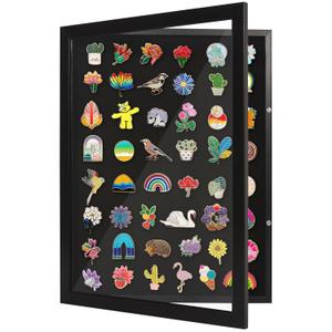 Americanflat 14x18 Pin Display Case - Ideal for Enamel Pins, Medals, Jewelry, Memorabilia - Silhouette Collection - Black Pin Collection Display with Polished Plexiglass for Wall Decor