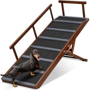XL Dog Ramp for Bed - 18” Wide, Side Rail, Non-Slip Rubber Surface 47.24" Long, 6 Adjustable Heights, Gentle Slope, Foldable Pet Ramp for Small Large Senior Dogs to Get on High Couch/Car, Holds 200lb