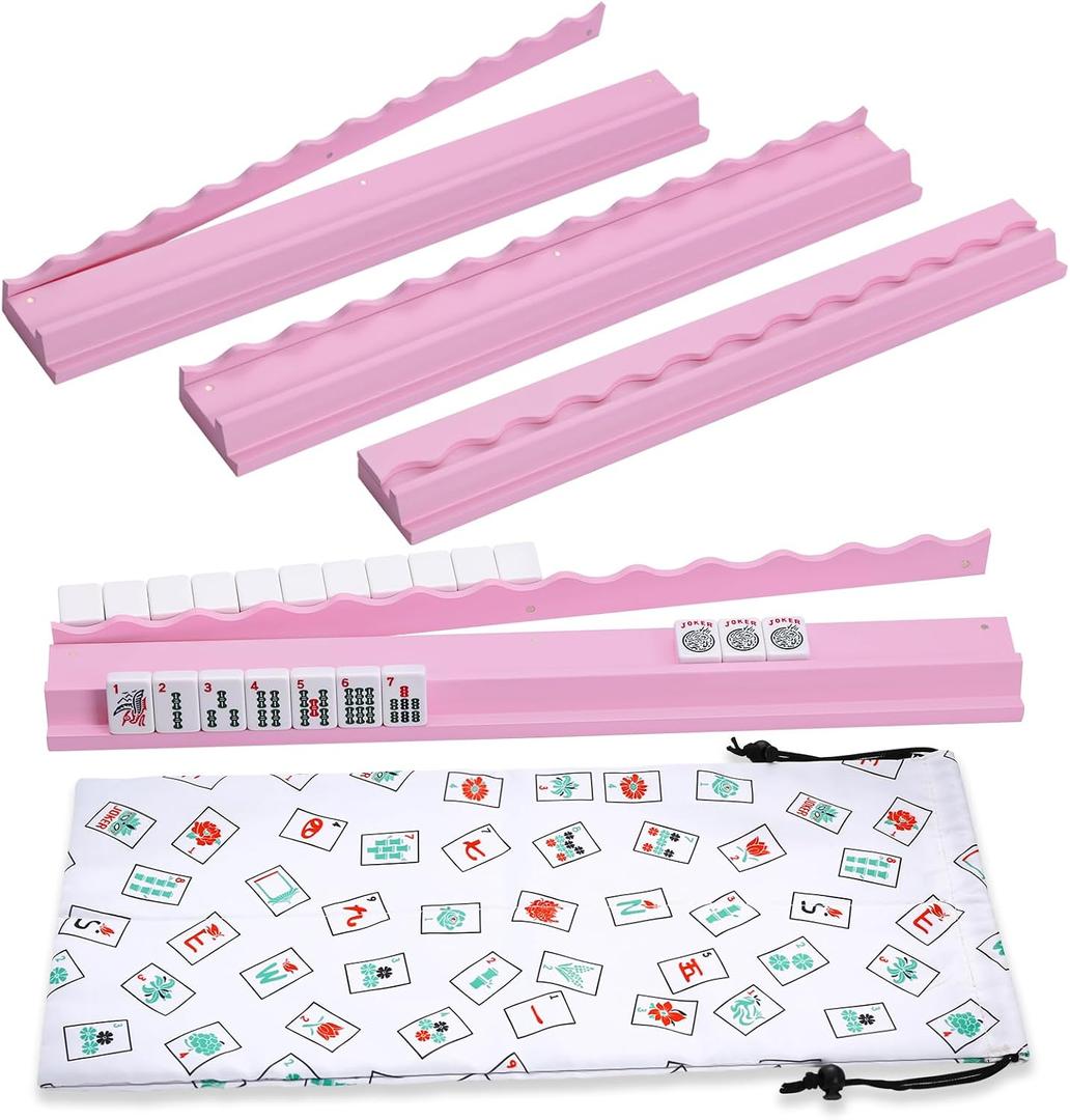 Mahjong Racks with Pushers, Pink Wooden American Mahjong Tile Pushers and Racks Set of 4, Mahjong Accessories (19.68 Inches), 19.68" L x 2.55" W x 1.06" H