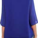 Neineiwu Womens Casual Scoop Neck Loose Top 3/4 Sleeve Chiffon Blouse Shirt Tops (Blue, M)