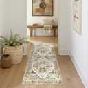 jinchan 2x5 Runner Rug Washable Vintage Rug Runners for Hallway Thin Retro Lightweight Indoor Non-Slip Throw Runner for Entryway Kitchen Laundry Bathroom Bedroom Taupe Blue