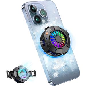 2-in-1 Magnetic & Clip-On Phone Cooler Semiconductor-Powered Gaming Cell Phone Cooling Fan Radiator for iPhone/Android/iPad/Tablet Ideal for Gaming, Video Calls, Live Broadcasting, and Vlogging
