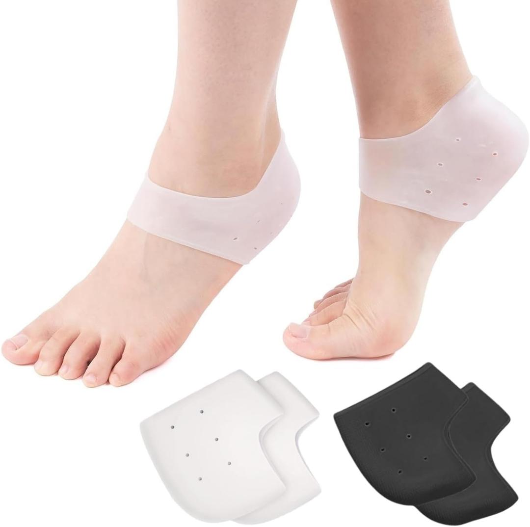 2 Pairs Silicone Heel Protectors for Shoes Slim Gel Heel Sleeves for Blister Prevention, Cracked Heels & Daily Comfort, Men & Women (White+Black)