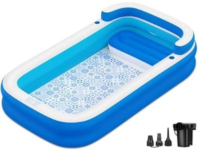 Large Inflatable Swimming Pool, 120" X 85" X 26" Oversized Thickened Blow Up Pools for Adult, Inflatable Pool with Seat and Pump, Family Swimming Pool for Backyard Lawn Indoor Outdoor