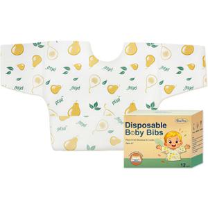 12 Count Disposable Baby Bibs Individually Packaged, 4 Fun Styles, Soft Waterproof Feeding Bibs with Leak-Proof Lining & Crumb Catcher, for Boys & Girls, Travel, Arts & Crafts, Mealtime