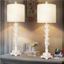 Vintage Table Lamps Set of 2, 3-Way Dimmable Touch Buffet Lamps with 2 USB Ports, 33'' Bedside Nightstand Lamps with Linen Shades, Rustic Farmhouse Table Lamps for Living Room Bedroom, Washed White