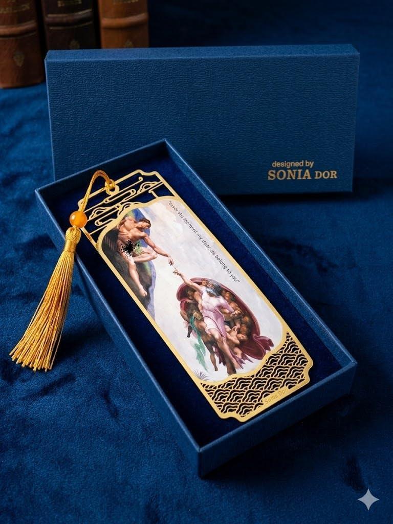 Saby Waby Premium Gold-Plated Brass Bookmark Gift Box - Limited Edition - Michelangelo Inspired Art Authentic Renaissance Style with Artistic Imperfection