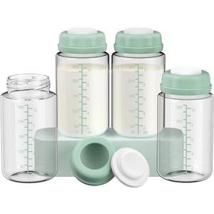 4 Pack 10oz Wide-mouth Breastmilk Storage Bottle for Momcozy 22oz Portable Breast Milk Cooler, Pumping Storage Containers Compatible with Spectra S1/S2/9 Plus/SG/Motif Luna (4PC/Green Lids)