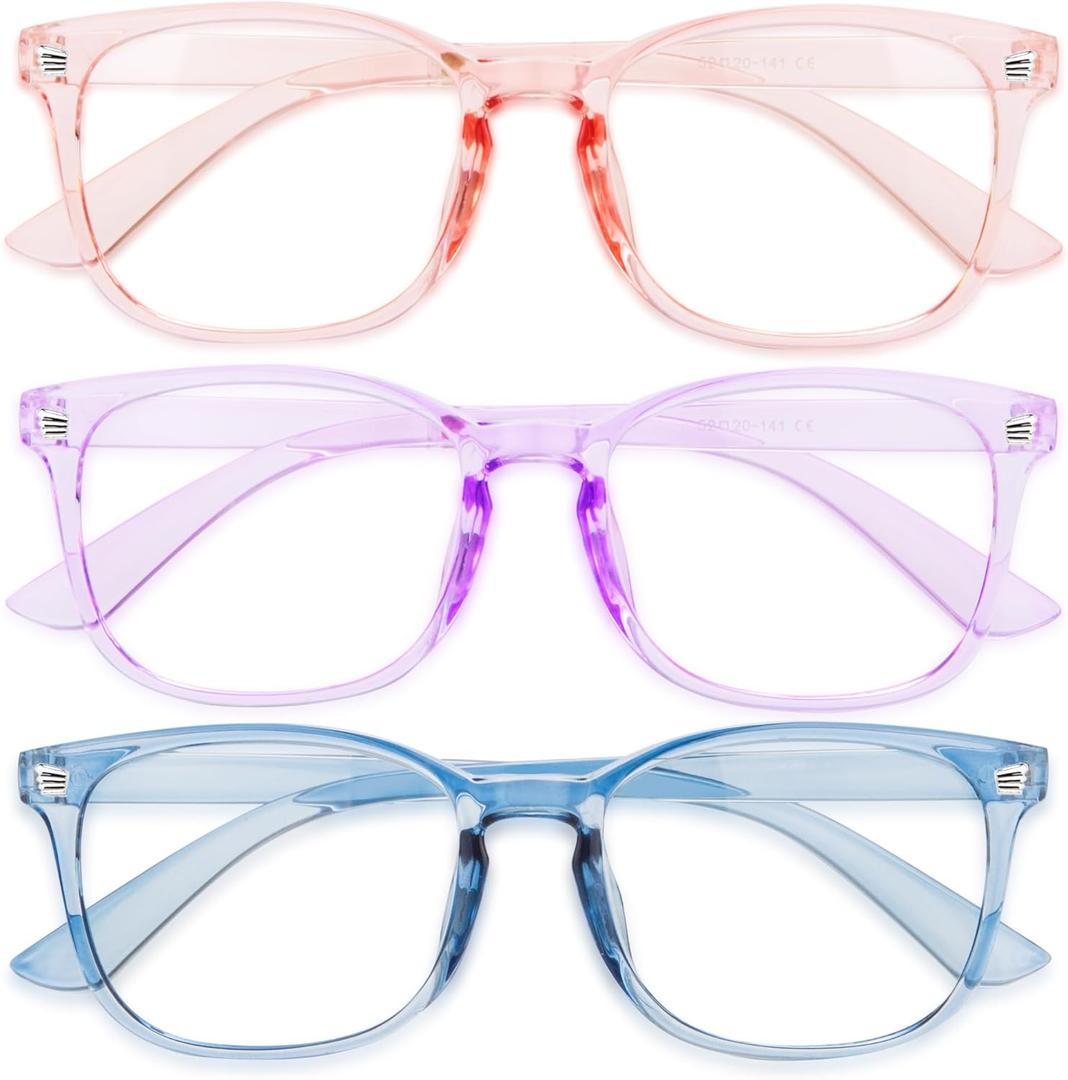Gaoye Stylish Blue Light Glasses for Woman - Computer Glasses 99% Blue Light Blocking - Lightweight TR90 Frames - 3 pack (A6-pink+purple+blue)