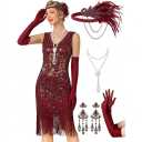 MTITE Women's Flapper Dresses 1920s,Great Gatsby Dresses Sequin Fringe Cocktail Dress Roaring 20s Dress for Harlem Nights (Red, M)