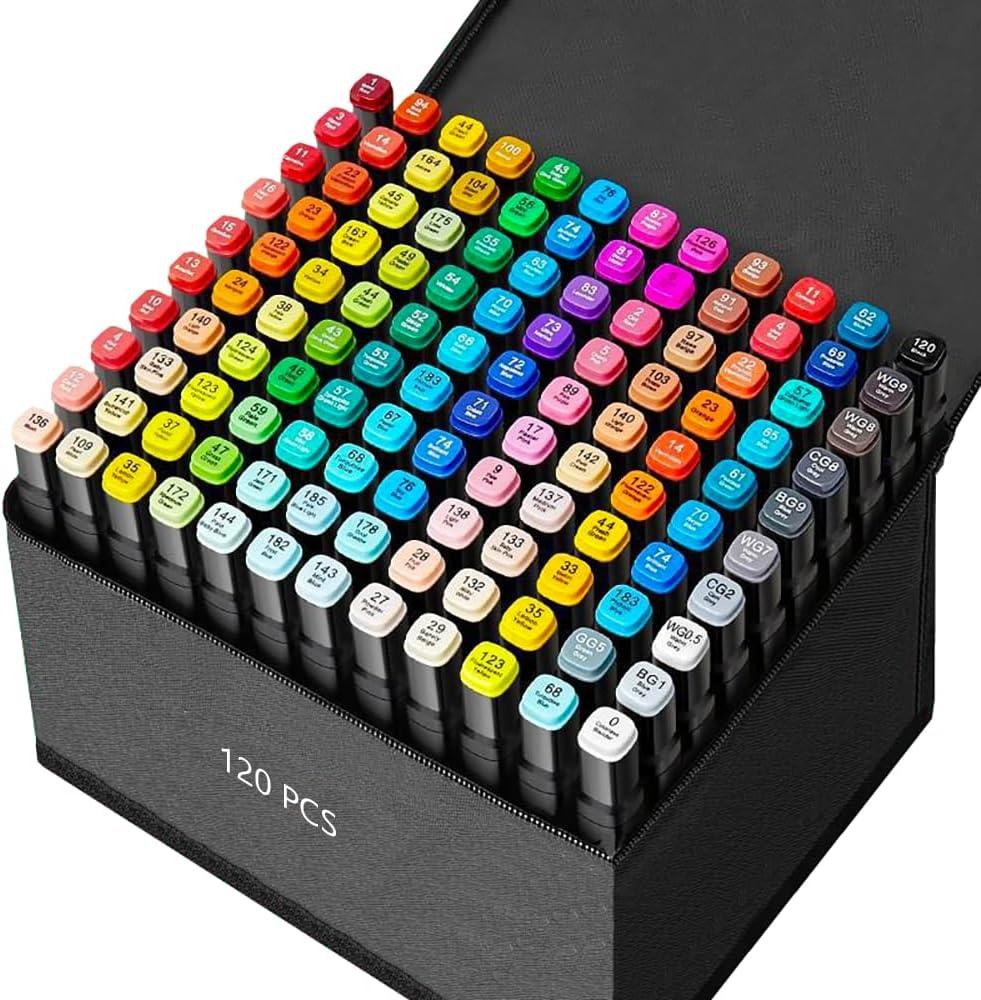 120 Colors Alcohol Markers Art Markers for Kids and Adult Drawing Marker Dual Tip Coloring Painting Perfect for Boys Girls Students Gift