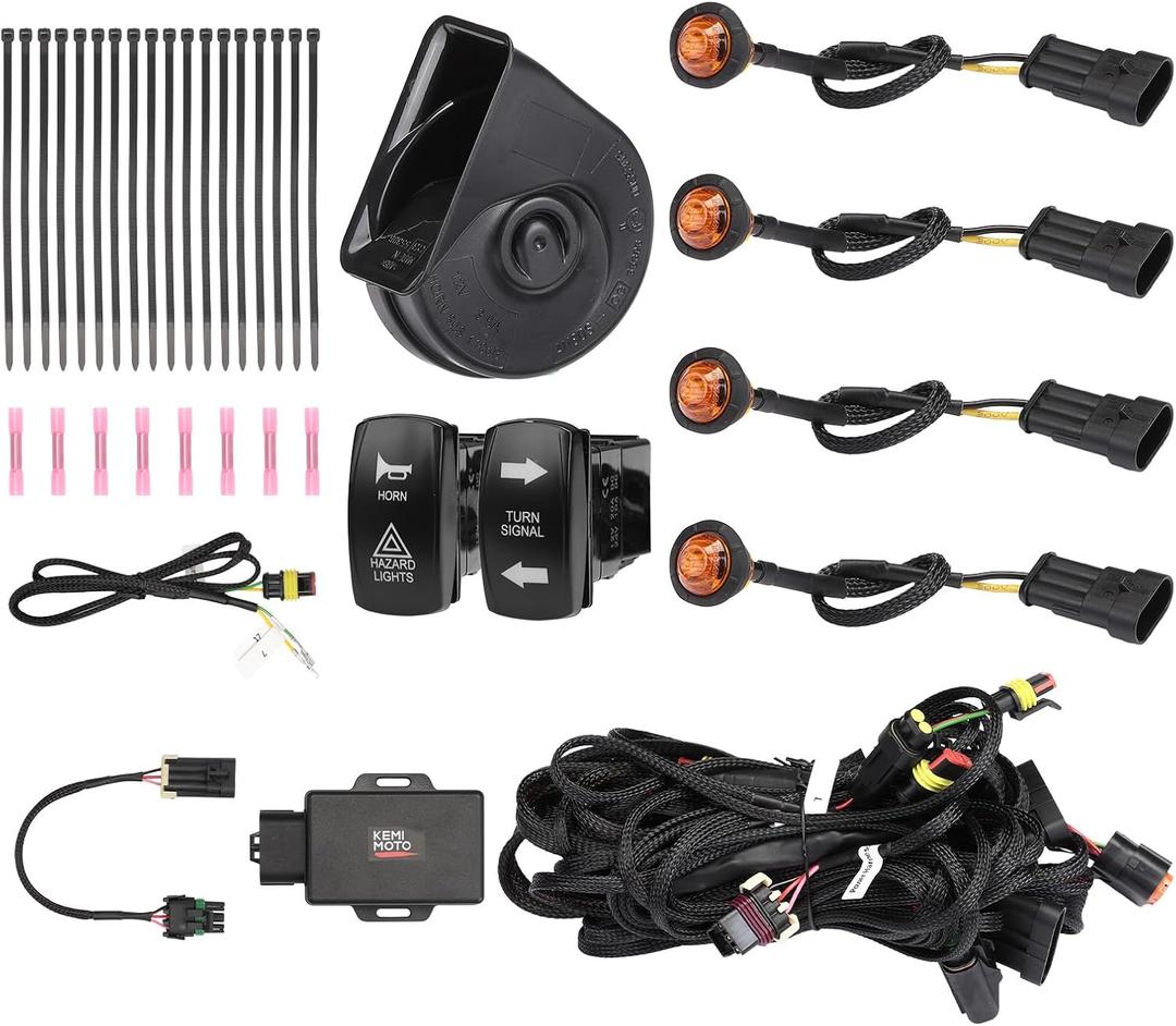 KEMIMOTO Turn Signal Kit Compatible with 2020+ Can-Am Defender, Street Legal Kit with 110DB Horn, Pre-Wired, Plug & Play UTV Blinker with Self-Cancelin turn signal & Hazard Light