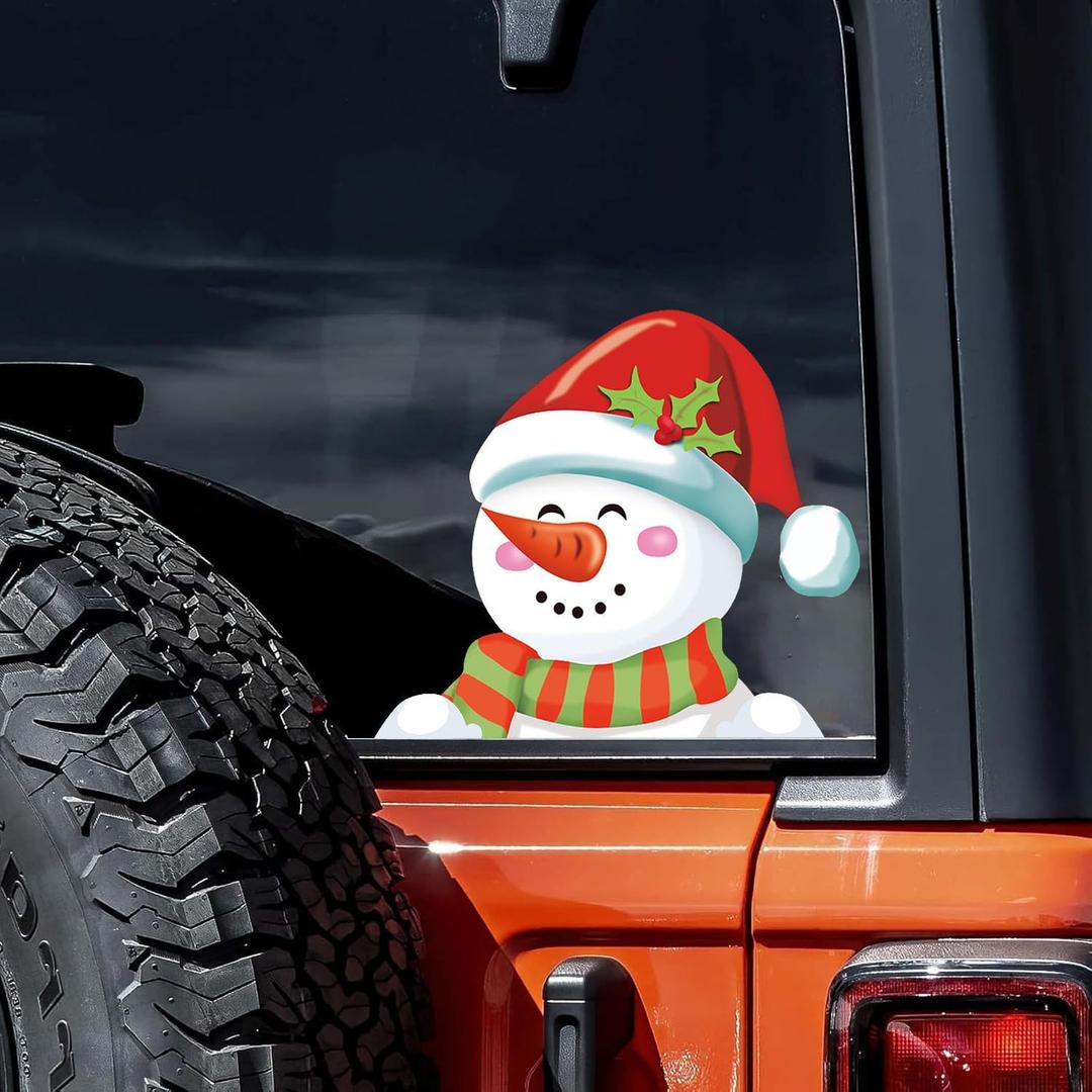 5 x Christmas Peeking Sticker for Car, Reindeer Peeking Car Decals and Stickers Waterproof Vinyl Decal Xmas Decoration Window Bumper Home Wall Truck (Carrot Snowman)