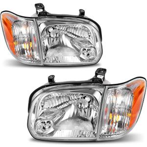 oEdRo Headlight Assembly Compatible with 2005 2006 Tundra(Double Cab with 4 Full-Size Doors Only) 2005-2007 Sequoia Headlamp with Amber Reflector Chrome Housing