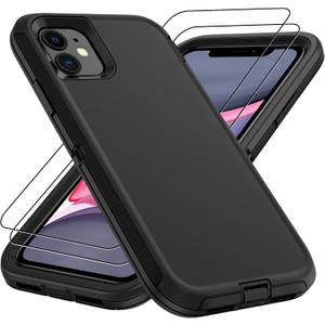 For IPhone 11 Case : 3 in 1 Design & 14FT Military Grade Droptection iPhone 11 Phone Case with 2Pc HD Screentector,Shockproof/Dustproof/Dropoftective Case for i Phone 11-Black