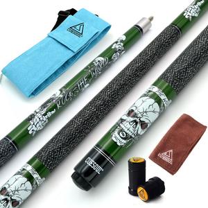 CUESOUL 57 inch 19oz 1/ 2 Maple Pool Cue Stick Kit- Rock The World Stylish Pattern Cue Design in Green Paint