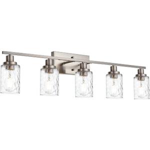 MELUCEE 5-Light Bathroom Light Fixtures Brushed Nickel Finish, Modern Vanity Light Industrial Wall Lamp with Clear Hammered Glass Shade for Powder Room Bedroom