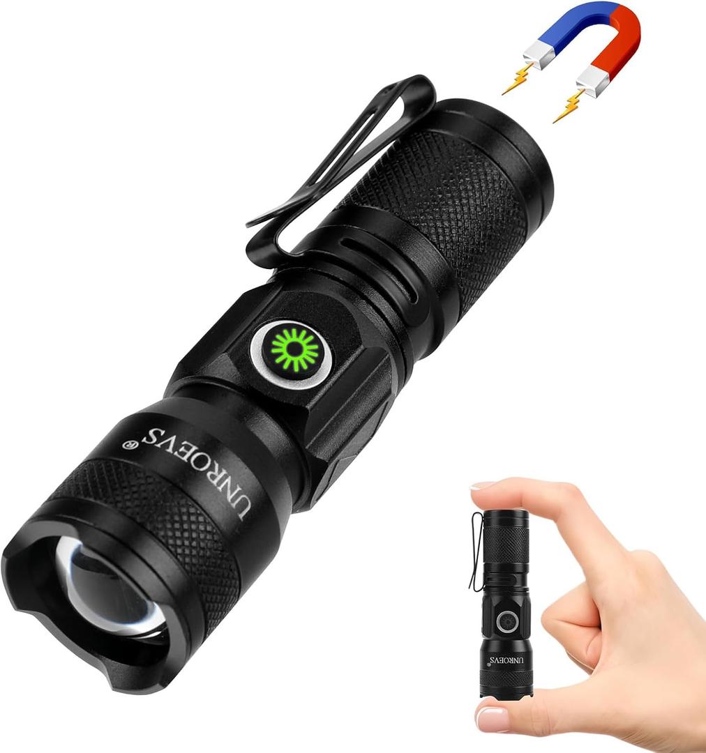 UNROEVS Rechargeable Mini Flashlight with Magnet,Pocket Flashlights High Lumens with Clip,1200 Lumens Compact LED Small Light and Long Range,EDC Flash Light for Everyday Carry.