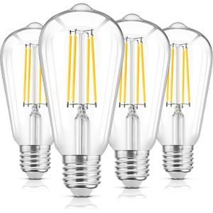 WIHTU LED Edison Light Bulbs, Vintage 6W LED Bulb 60W Equivalent, St58 4000K Daylight Soft White with CRI 85+, E26 Standard Base, 900LUM, Non-Dimmable, Clear Glass, Pack of 4