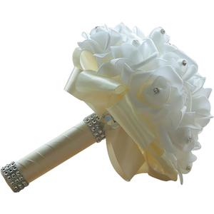 Wedding Bouquets for Bride, Wedding Bridal Bouquet Crystal Diamond Silk Roses, Bride Bridesmaid Wedding Hand Roses Bouquet Artificial Flowers Bouquet for Wedding Churches Parties (Beige)