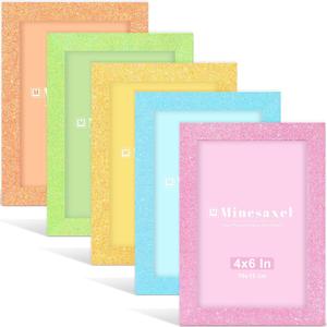 4x6 Colorful Picture Frame Set of 5, Wall Gallery 4 x 6 Glitter Photo Frames, Sparkle Cute Fun Artwork Frame for Wall or Tabletop
