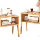 End Table Set of 2 Bamboo Nightstand Stackable Bedside Table Living Room Nightstand 2-Tier Storage Shelf Wood Sofa Table for Small Space Bed Room Living Room