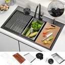 33x22 Inch Kitchen Sink Black Drop In Stainless Steel Kitchen Sinks 16 Gauge Single Bowl Workstation Luxury Top Mount Sink with 6 Accessories Include Glass Rinser (Black)
