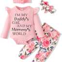 SUNNY PIGGY Newborn Infant Baby Girl Clothes Ruffle Romper Toddler Girl Floral Cotton Pant Sets Girls Clothing Outfit (3-6 Months, Pink-winter)