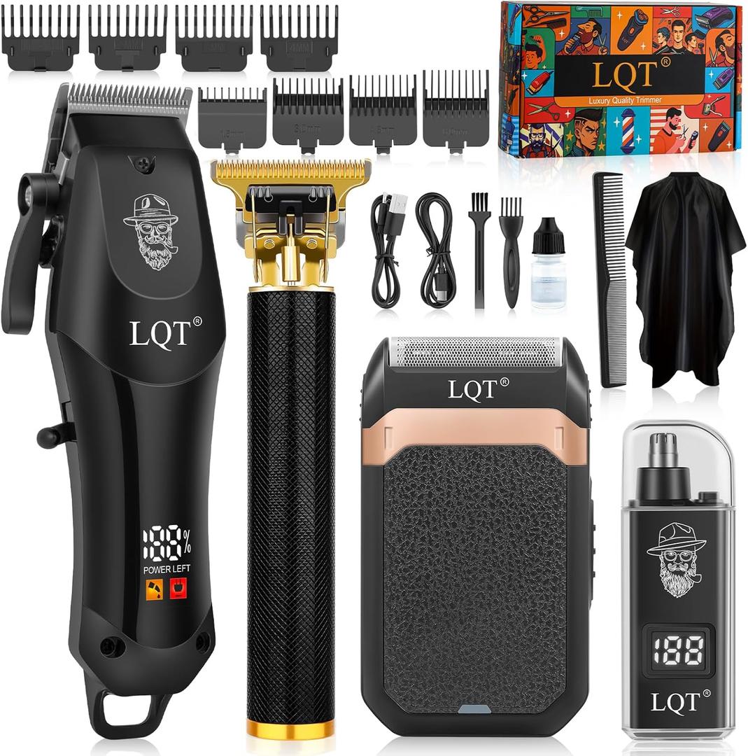 Hair Clippers for Men with LED Display, 4-Piece Cordless Grooming Kit with Hair Clipper, Beard Trimmer, Foil Shaver & Nose Trimmer, Complete Set for Home Barber