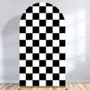 Arch Backdrop Covers Racing Checker Texture Black and White Chiara Arch Cover for Baby Shower Birthday Party Race Car Theme (6FT)