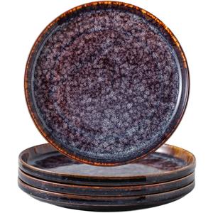 Ceramic dinner plates set of 4, Dessert & Salad plates for party and wedding, Microwave safe porcelain plates set, 8 Inch-Speckled Bluish Purple