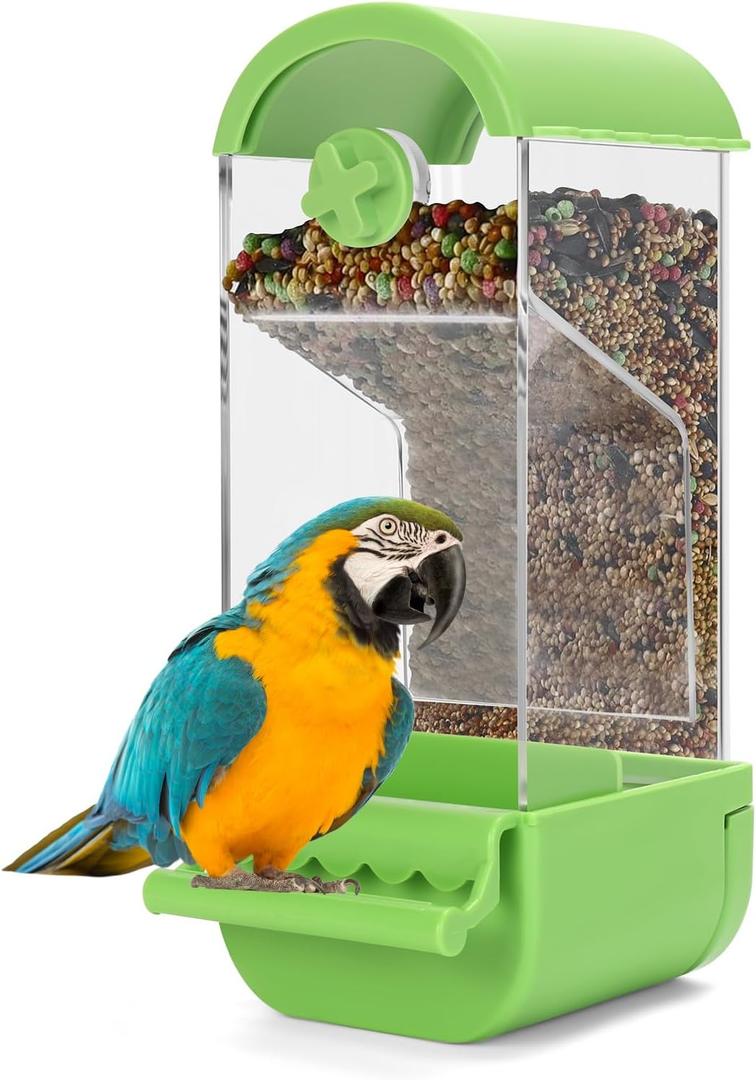 Yummy Sam No Mess Automatic Bird Feeder with Perch for Cage, Acrylic Transparent Bird Cage Feeder Parrot Seed Feeders Food Container Cage Accessories for Small Medium Birds Parrot Cockatoo Canary 
