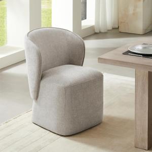 Upholstered Dining Chair with Casters No Assembly Linen DeakChair Wingback Single Sofa for Kitchen Diningroom Bedroom Readingroom,1 PCS,Beige
