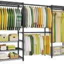 Ulif E1 Heavy Duty Closet Garment Rack, 6 Tiers Adjustable Metal Freestanding Expandable Clothing Storage with 4 Hanger Rods, Easy to Assemble Wardrobe Suit for 70 to 88.2" Space, 14"D x 71.4"H, Black