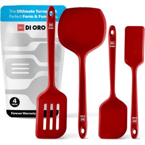 New DI ORO Seamless Series Moda 4-Piece Silicone Turner Spatula Set - 600F Heat-Resistant Flexible Kitchen Spatulas for Nonstick Cookware - Flippers for Eggs & Pancakes - Utensils for Cooking (Red)