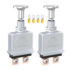 Joinfworld Push Pull Switch Heavy Duty 75 Amp Pull Switch 6-28V DC 2 Position Spst On/Off for Automotive, Trucks, Off-Road - 2Pcs